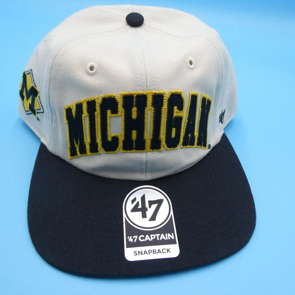'47 Brand Hat Mens One Size‎ 47 Captain Michigan Wolverines Cream Navy Snapback